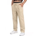 thumbnail image 1 of Men's Linen-Look Casual Trousers, Solid Color Summer Pants with Stretch for Everyday Wear, 1 of 4