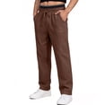 thumbnail image 1 of Men's Linen-Look Casual Trousers, Solid Color Summer Pants with Stretch for Everyday Wear, 1 of 4
