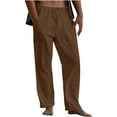 thumbnail image 1 of Men's Linen Pants Casual Beach Yoga Wide Leg Loose Fit Drawstring Elastic Waist Straight Trousers with Pockets Brown, 1 of 5