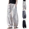 thumbnail image 1 of ‌Men's Linen Pants Casual Wide Leg Baggy Pants Elastic Waist Drawstring Loose Fit Casual Summer Beach Pants with Pockets Baggy Trousers Beige L, 1 of 8