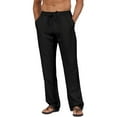 thumbnail image 1 of Men's Linen Pants Drawstring Slim Fit Elastic Waist Wide Leg Trousers Lightweight Beach Summer Pants, 1 of 7