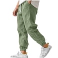 thumbnail image 1 of Men's Linen Pants - Elastic Waist Drawstring Yoga Golf Beach Jogger Sweats Lounge Harem Pants Trousers with Pockets Green, 1 of 8
