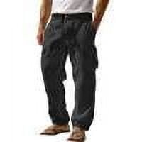Men's Linen Pants For Summer Multi Pocket Straight Leg Comfortable And Breathable Outdoor Pants Black