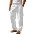 thumbnail image 1 of Men's Linen Pants For Summer Multi Pocket Straight Leg Comfortable And Breathable Outdoor Pants White, 1 of 6