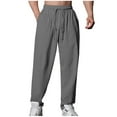 thumbnail image 1 of Men's Linen Pants Lightweight Drawstring Elastic Waist Pockets Loose Fit Straight Legs Beach Yoga Summer, 1 of 7