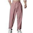 thumbnail image 1 of Men's Linen Pants Lightweight Drawstring Elastic Waist Pockets Loose Fit Straight Legs Beach Yoga Summer, 1 of 7
