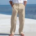 thumbnail image 1 of Men's Linen Pants Lightweight Drawstring Elastic Waist Pockets Loose Fit Straight Legs Summer Beach Yoga Brown L, 1 of 8