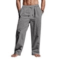 thumbnail image 1 of Men's Linen Pants Lightweight Drawstring Elastic Waist Pockets Loose Fit Straight Legs, 1 of 8