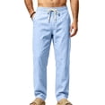 thumbnail image 1 of Men's Linen Pants Lightweight Drawstring Elastic Waist Straight Legs Loose Fit Summer Beach Yoga Pants with Pockets 2XL, 1 of 5