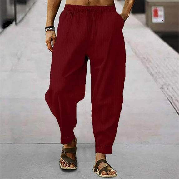 Men’s Linen Pants Lightweight Thin Drawstring Trousers, Breathable Casual Sweatpants with Elastic Waist, Comfortable Jogger Pants for Summer, Yoga, Beach, Travel and Daily Wear