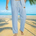 thumbnail image 1 of Men’s Linen Pants, Loose Fit Casual Straight Leg Beach Pants with Elastic Waist Drawstring, Lightweight Breathable Trousers for Yoga, Travel, Jogging, Holiday and Daily Wear, 1 of 4