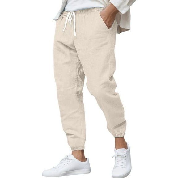 Men's Linen Pants Men's Drawstring Linen Pants Casual Summer Pants Elastic Waist Linen Lightweight Beach Trousers Casual Summer Beach Loose Trousers Summer Vacation Pants Linen Trouser