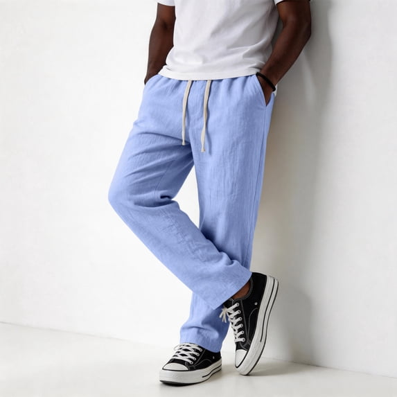 Men’s Linen Pants Relaxed Fit Summer Pants with Drawstring Elastic Waist, 4XL