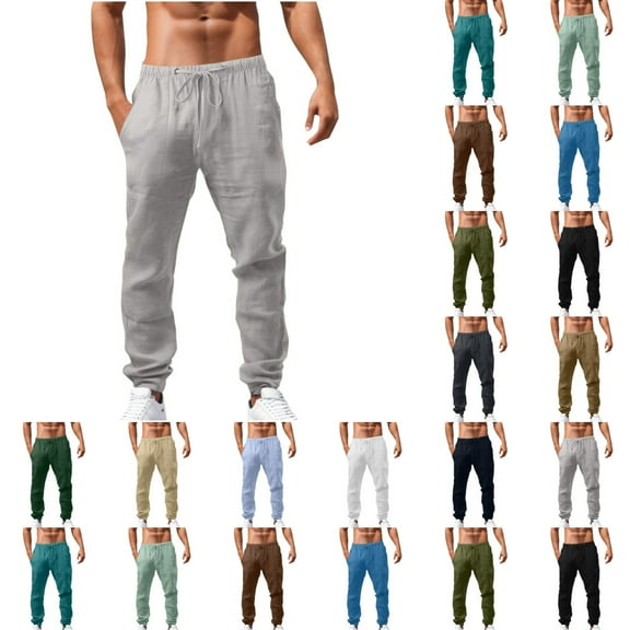 Men's Linen Pants All Season Casual Pants for Men Elastic Drawstring Waist Straight Leg Beach Trousers with Pocket Breathable Lightweight Men Pants Casual Khaki XL