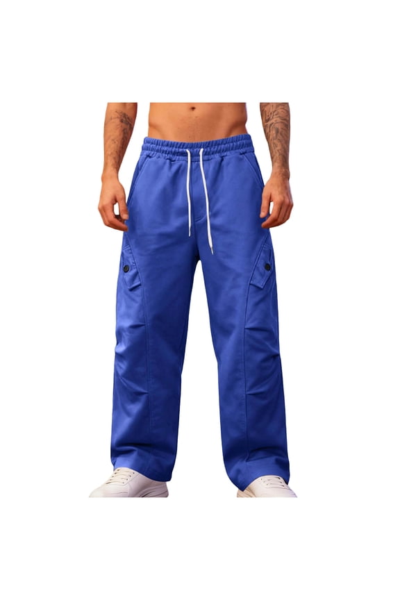 Men's Linen Pants Solid Color Workwear Sweat Drawstring Elastic Waistband Wide Leg Simple Basic Style