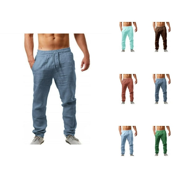 Men’s Linen Pants for Summer, Elastic Waist Cotton Blend Trousers for Men, Big and Tall Relaxed Fit Lounge Pants with Pockets, Ideal for Beach, Home or Sleepwear S-3XL, Black