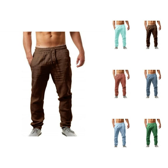 Men’s Linen Pants for Summer, Elastic Waist Cotton Blend Trousers for Men, Big and Tall Relaxed Fit Lounge Pants with Pockets, Ideal for Beach, Home or Sleepwear S-3XL, Black