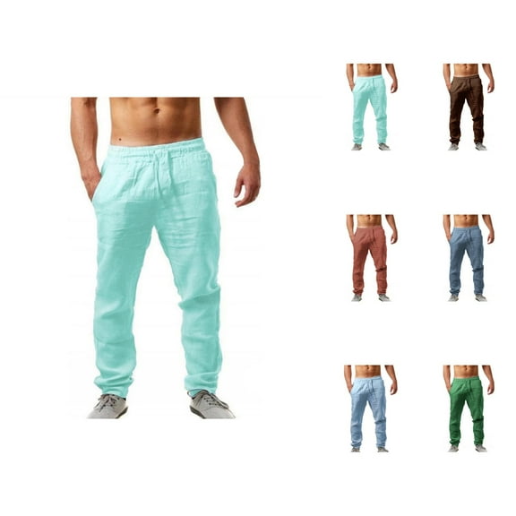 Men’s Linen Pants for Summer, Elastic Waist Cotton Blend Trousers for Men, Big and Tall Relaxed Fit Lounge Pants with Pockets, Ideal for Beach, Home or Sleepwear S-3XL, Black