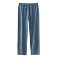 thumbnail image 1 of Men's Linen Rayon Pajama Pants Loose Fit Linen Lounge Pants with Elastic Waist Size 2XL Dark Blue, 1 of 9