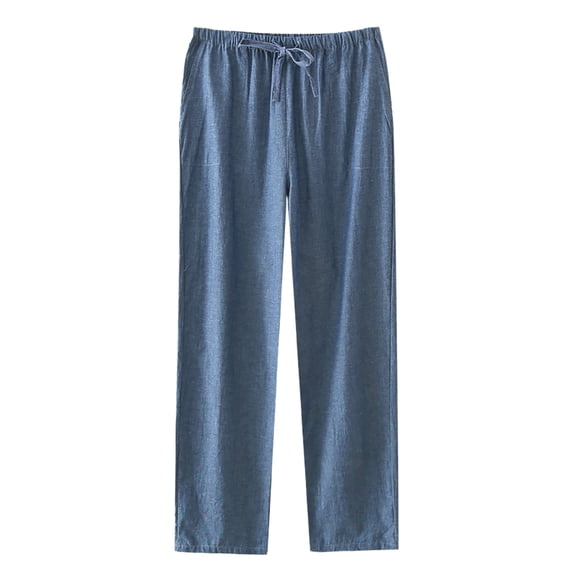 Men's Linen Rayon Pajama Pants Loose Fit Linen Lounge Pants with Elastic Waist Size 2XL Dark Blue