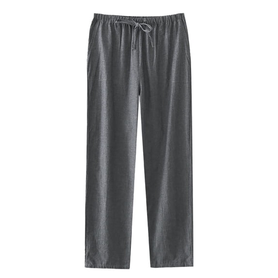 Men's Linen Rayon Pajama Pants Loose Fit Linen Lounge Pants with Elastic Waist Size 2XL Dark Gray