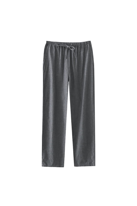 Men's Linen Rayon Pajama Pants Loose Fit Linen Lounge Pants with Elastic Waist Size 2XL Dark Gray