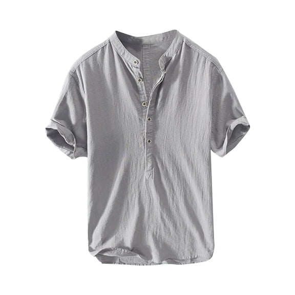 Men's Linen Shirt Casual Cotton and Linen Regular Fit Henley Shirt Summer Lightweight Beach Top