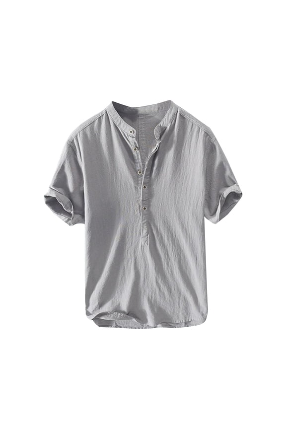Men's Linen Shirt Casual Cotton and Linen Regular Fit Henley Shirt Summer Lightweight Beach Top