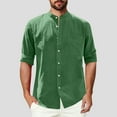 thumbnail image 1 of Men's Linen Shirt Long Sleeve Button Down Shirt Cotton Casual Shirt with Pocket Breathable Band Collar Shirt for Beach Vacation, 1 of 6