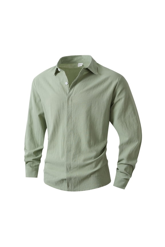 Men's Linen Shirt, Long Sleeve Lapel Button Cardigan with Chest Pocket, Breathable and Soft Flax Fabric for Casual Business Wear and Outdoor Activities