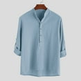 thumbnail image 1 of Men's Linen Shirt Long Sleeved Standing Collar Button Up Shirt Fashionable Casual Shirt Top Blouse, 1 of 3