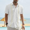 thumbnail image 1 of Men's Linen Shirt, Short Sleeve Camp Shirt with Button Front and Collar for Breathable Casual Comfort, 1 of 7