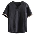 thumbnail image 1 of Men's Linen Shirt Short Sleeve Summer Shirt Vintage Men Casual Shirt Regular Fit Men Shirts Black XXL, 1 of 7