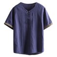 thumbnail image 1 of Men's Linen Shirt Short Sleeve Summer Shirt Vintage Men Casual Shirt Regular Fit Men Shirts Navy L, 1 of 5