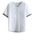 thumbnail image 1 of Men's Linen Shirt Short Sleeve Summer Shirt Vintage Men Casual Shirt Regular Fit Men Shirts White XXXL, 1 of 4
