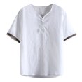 thumbnail image 1 of Men's Linen Shirt Short Sleeve Summer Shirt Vintage Men Casual Shirt Regular Fit Men Shirts White XXXXXL, 1 of 4