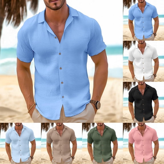 Men's Linen Shirt Short Sleeve Vintage Cuba Collar Button Down Beach Shirt for Casual Vacation Holiday Tropical Outdoor Outfits Loose Fit Breathable | Ihhxva,Army Green L