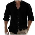 thumbnail image 1 of Men's Linen Shirt Summer Casual Long Sleeve Button Up Plain Collar Beach Wear Spring Daily Clothing For Foreign Trade Comfortable Breathable Lightweight Men's Lightweight Crewneck Tee Tops, 1 of 5