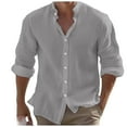 thumbnail image 1 of Men's Linen Shirt Summer Casual Long Sleeve Button Up Plain Collar Beach Wear Spring Daily Clothing For Foreign Trade Comfortable Breathable Lightweight Men's Lightweight Crewneck Tee Tops, 1 of 5