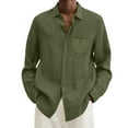 thumbnail image 1 of Men's Linen Shirts Casual Button Down Long Sleeve Regular Fit with Pocket Beach Solid Shirts Summer Vacation Beach shirts, 1 of 5