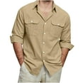 thumbnail image 1 of Men's Linen Shirts Casual Button Down Long Sleeve Shirt Solid Regular Fit Fall Beach Shirts with Pockets, 1 of 5