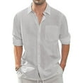 thumbnail image 1 of Men's Linen Shirts Casual Button Down Long Sleeve Shirt Solid Spread Collar Summer Beach Shirts with Pocket 01-Gray L, 1 of 3