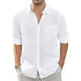 thumbnail image 1 of Men's Linen Shirts Casual Button Down Long Sleeve Shirt Solid Spread Collar Summer Beach Shirts with Pocket 05-White L, 1 of 3