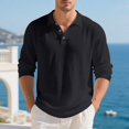 thumbnail image 1 of Men's Linen Shirts Casual Long Sleeve Polo Shirts Classic Button Down Collared Golf T-Shirts Lightweight Fall Tops, 1 of 9