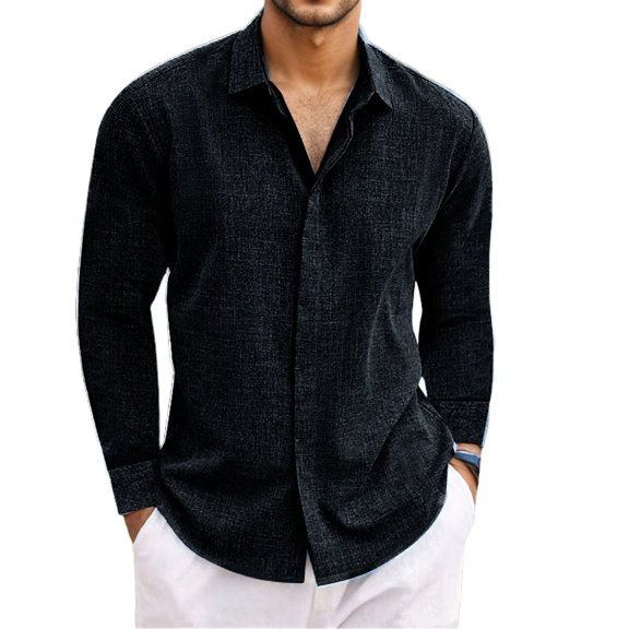 Men's Linen Shirts Casual Long Sleeve Wrinkle Free Button Down Shirts for Men Loose Fit Beach Summer Wedding Shirt
