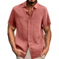 thumbnail image 1 of Men's Linen Shirts Casual Short Sleeve Button Down Shirt Beach Vacation Cruise Summer Wedding Cotton Tops Orange 2XL, 1 of 6