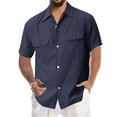 thumbnail image 1 of Men's Linen Shirts Casual Short Sleeve Summer Beach Shirt Hawaiian Vacation Shirts Blue 3XL, 1 of 6