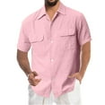 thumbnail image 1 of Men's Linen Shirts Casual Short Sleeve Summer Beach Shirt Hawaiian Vacation Shirts Pink XXL, 1 of 3