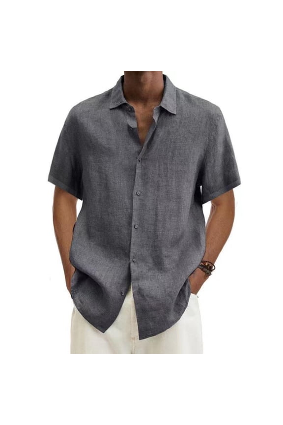 Men's Linen Shirts Cool Fitness Basic Big and Tall Undershirt Button Down Plain Collared Trendy Shirt Dark Gray XL