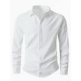 thumbnail image 1 of Men's Linen Shirts Lapel Collar Long Sleeve Button Down Business Casual Blouse Solid Dress Shirt Officewear (XL, White), 1 of 7